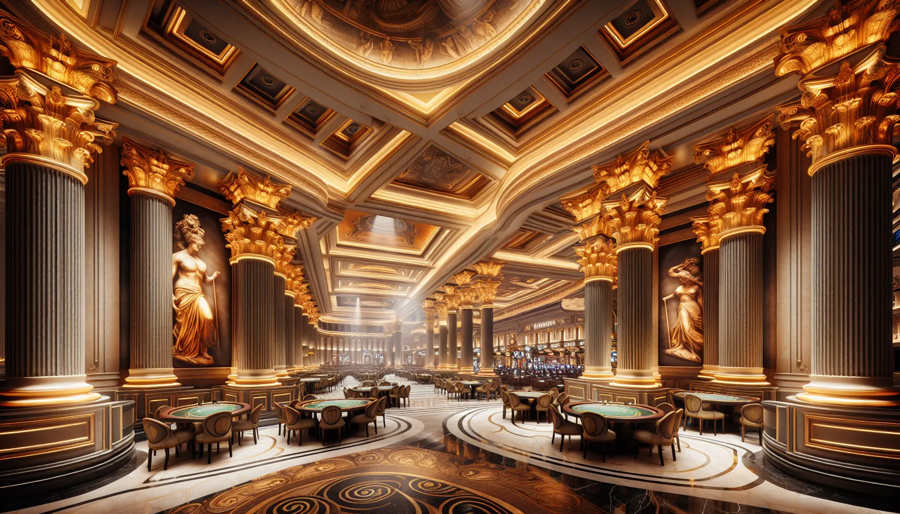 Panteon Casino grand entrance with golden pillars